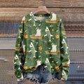 Ghost Fishing Autumn Season Halloween Art Print Knit Pullover Sweater artswardrobe