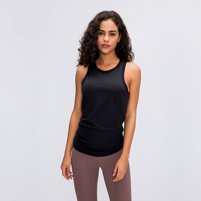 Spring Summer Nude Feel Skin Friendly Lace-up Vest Bow Beauty Back Loose Breathable Running Sports Blouse