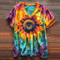 Comstylish Women's Vintage Sunflower Tie-dye Floral Print V-neck Cotton T-shirt