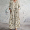 Women's Vintage Floral Art Cozy Linen Dress elevenforest