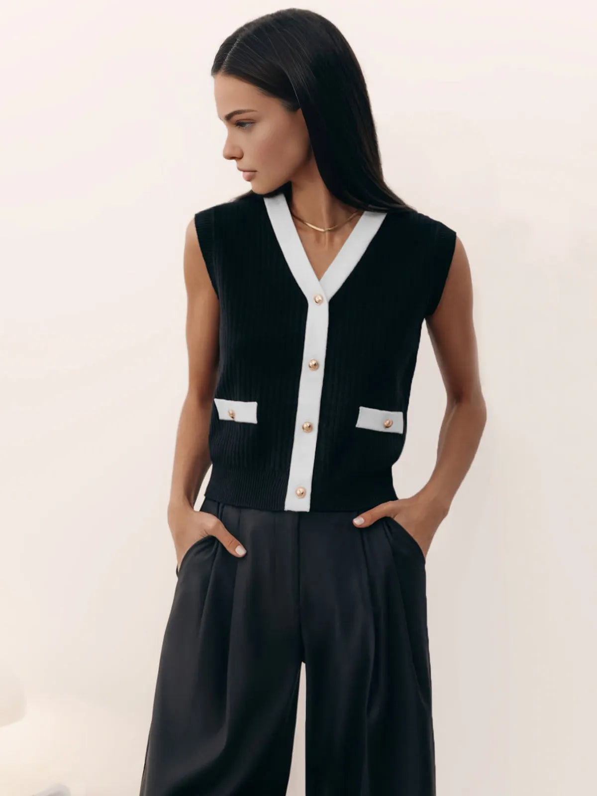 V-neck Button Knitted Vest