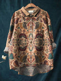 Vintage Ethnic Floral Pattern Art Print Casual Cotton And Linen Shirt