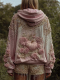 Vintage Thanksgiving Pink Pumpkin & Roses Beaded Dyed Hoodie elevenforest