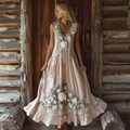 Bohemian Retro Lace Patchwork Plant Flower Pattern Cotton And Linen Sleeveless Dress elevenforest