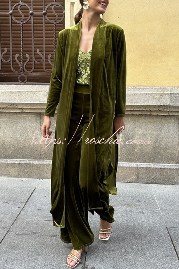 Rooice Velvet Patchwork Long Sleeved Coat