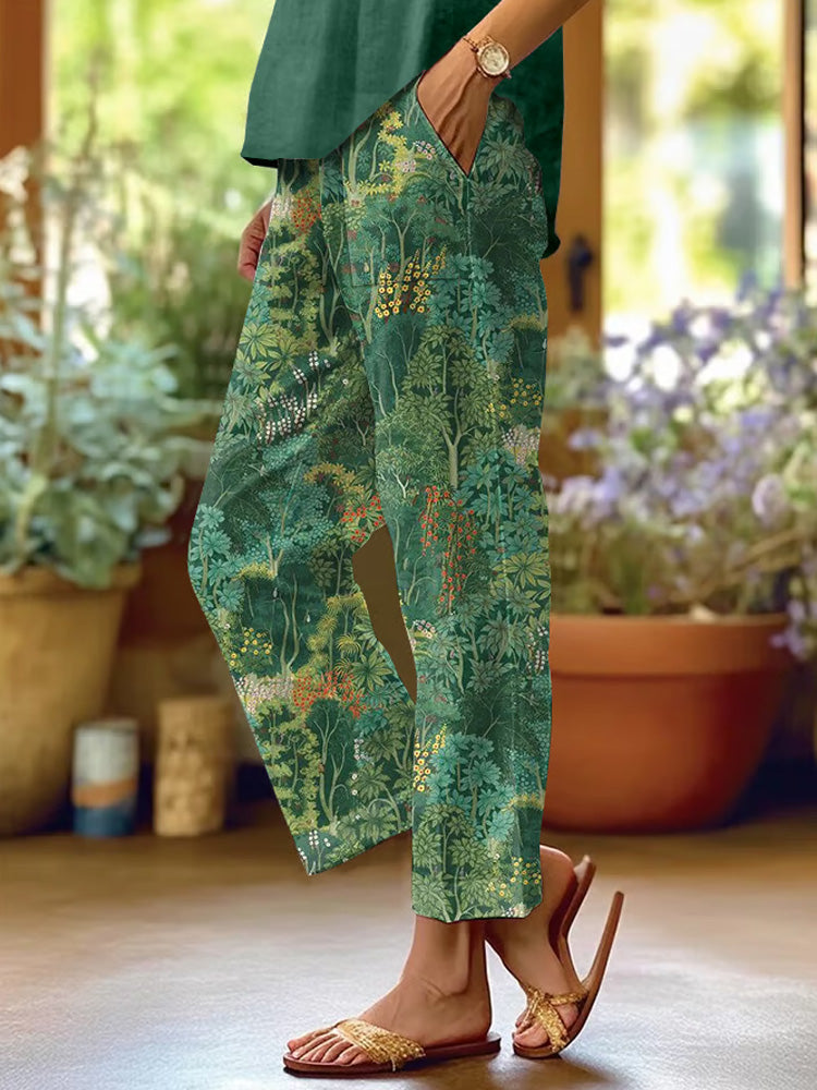 Comstylish Women's Forest Floral Parrot Print Casual Pants