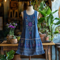 Vintage Bohemian Floral Embroidery Linen Mini Dress elevenforest