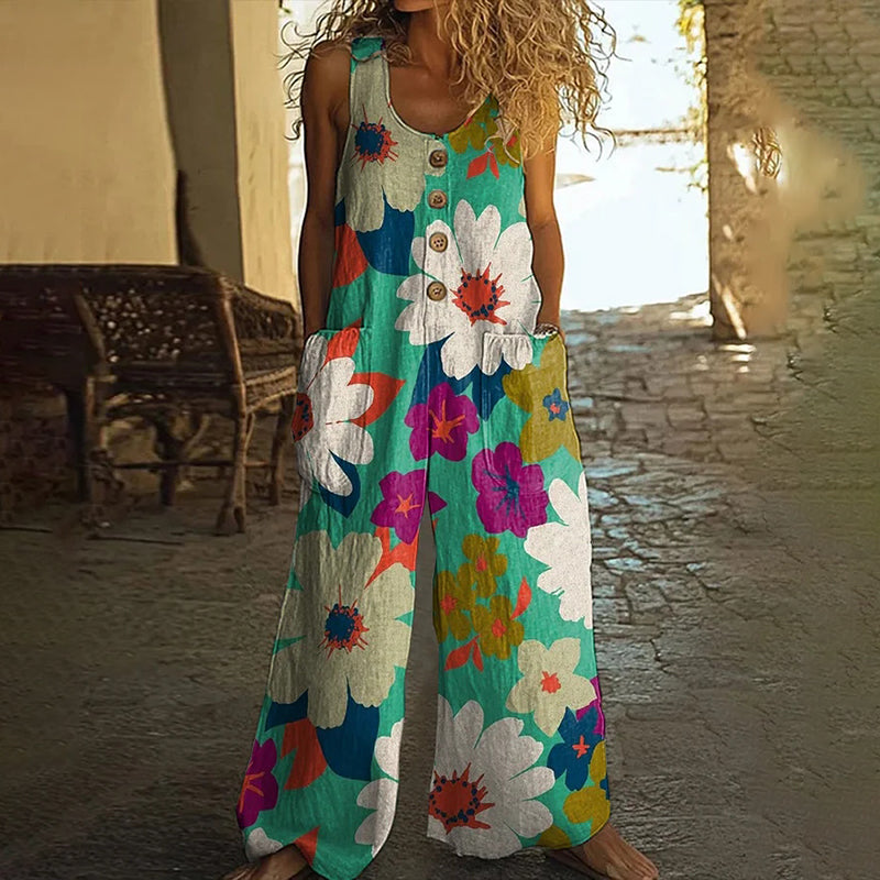 Women's Floral Print Wide Leg Jumpsuit elevenforest