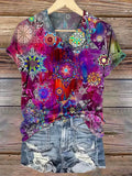 Women's Hippie Art Painting Print V-Neck T-Shirt