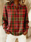 Women'S Plaid Print Casual Collared Knit Top 