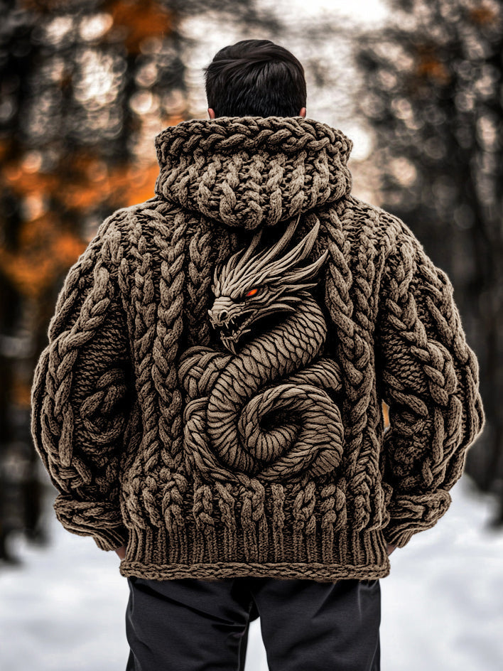 Men's Viking Dragon Style Celtic Thick Zip Hooded Sweater elevenforest