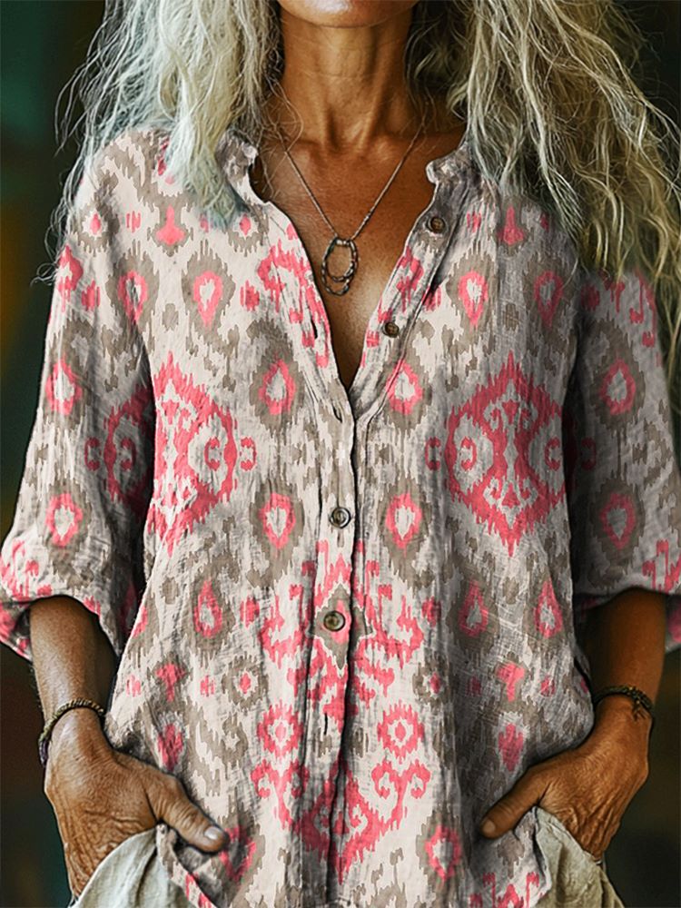 Women's Bohemian Style Ethnic Tattoo Pattern Art Print Casual Cotton L