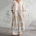 Comstylish Vintage Embroidered Lace Art Women's Linen Dress