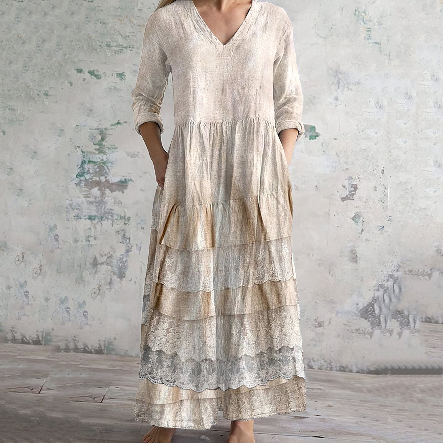 Vintage Embroidered Lace Art Women's Linen Dress elevenforest