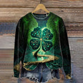 Comstylish Women's St. Patrick's Day Four Leaf Clover Print Casual Sweatshirt