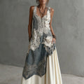 Women's White Rose Embroidered Gradient Casual Sleeveless Dress elevenforest