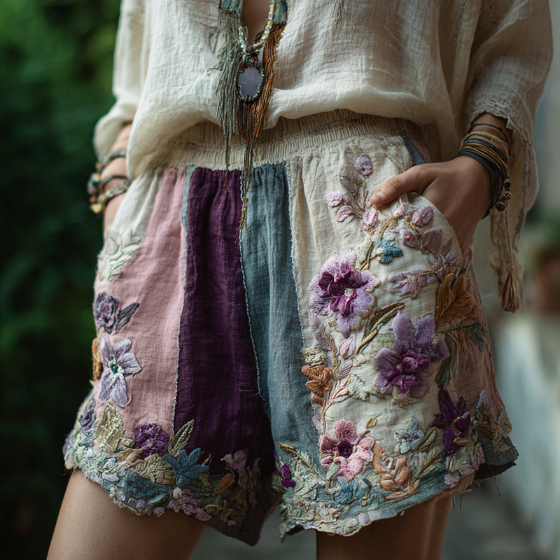 Women's Retro Floral Casual Shorts elevenforest
