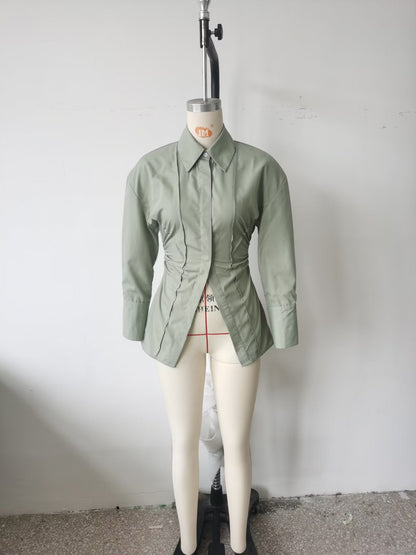 Niche Design Pinch Pleated Cardigan Blouse