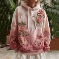 Vintage Rose Floral Gradient Art Linen Long Sleeve Hoodie elevenforest