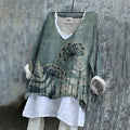 Retro Floral Embroidered Art Linen Blend Tunic elevenforest
