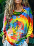 Women's Hippie Art Print Casual Long Sleeve Comfortable Cotton Shirt