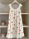 Vintage Cottagecore Floral Pattern Ruffle Trim Linen Dress elevenforest