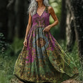 Women's Ethnic Floral V-neck Sleeveless Cotton Dress elevenforest