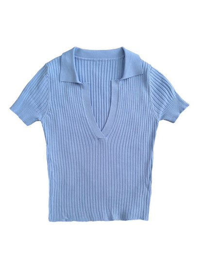 Crop Top Female Shirts Summer Short Sleeve T-shirt ’s Clothes Ribbed Slim Knit Top Cropped Tees