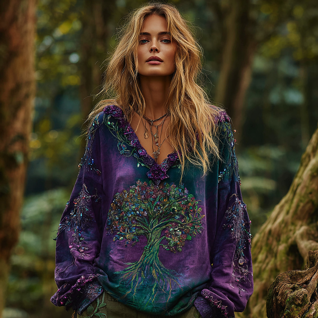 Vintage Tree Of Life Gradient Art Women's Cozy Warm Sweatshirt elevenforest