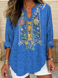 Retro Folk Floral Embroidered Linen Blend Tunic elevenforest