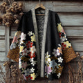 Retro Japanese Floral Art Print Cotton And Linen Blend Kimono Cardigan elevenforest