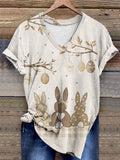 Comstylish Easter Watercolor Bunny Women's V-neck T-shirt