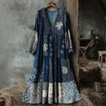 Women's Traditional Japanese Sashiko Art V-neck Dress elevenforest
