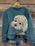 Comstylish Fuzzy Dog Plush Patchwork Knit Sweater