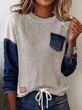 Women'S Casual Round Neck Splicing Pullover Sweater 