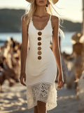 Classic Elegant Spaghetti Strap White Cotton Midi Dress