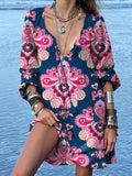 Love Pink Retro Pattern Women's Print Casual Cotton Dress