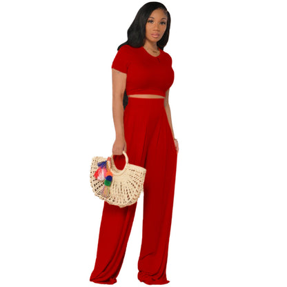 ’s Color Cropped Outfit Bell-bottom Pants Two-piece Suit – Set