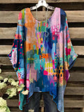 Women's Oil Painting Abstract Print Vintage Top