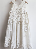 Classy 3d Floral Hollow Lace Patchwork Linen Tank Dress elevenforest