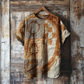 Women's Vintage Rust Dyed Art Print Round Neck Linen Blend T-shirt elevenforest