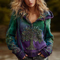 Women's Vintage Viking Tree Of Life Cozy Warm Knit Zip-up Hooded Sweater elevenforest