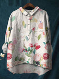 Elegant And Stylish Watercolor Flowers Printed Cotton And Linen Shirt