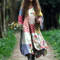 Vintage Floral Patchwork Cotton Linen Comfy Maxi Dress elevenforest