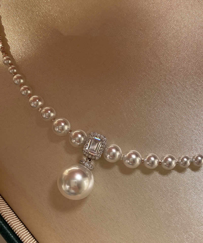 Boutique Gradient Size Beaded String Zircon Small Square Silver Choker