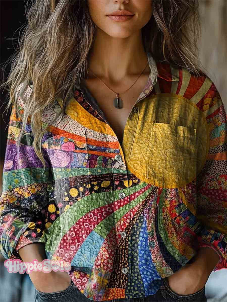 Women's Colorful Sunshine Collage Print Casual Long Sleeve Comfortable