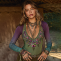 Vintage Western Boho Collection Purple Floral Embroidered Linen Long Sleeve T-shirt elevenforest