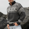 Vintage Warmth Norwool Knit Jacquard Icelandic Half Zip Collar Sweater（Unisex ） elevenforest