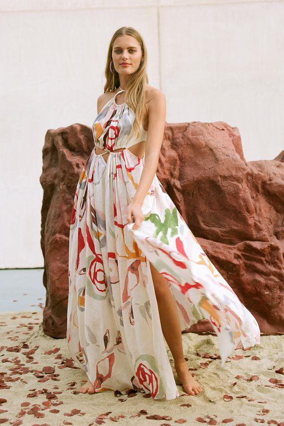 Sabina Abstract Halterneck Maxi Dress