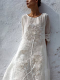 Vintage Classy Dandelion Embroidered Flowy Linen Maxi Dress elevenforest